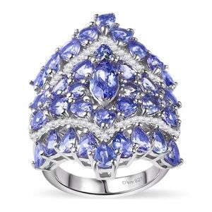 7 carat tanzanite and white zircon cocktail ring set in sterling silver.
